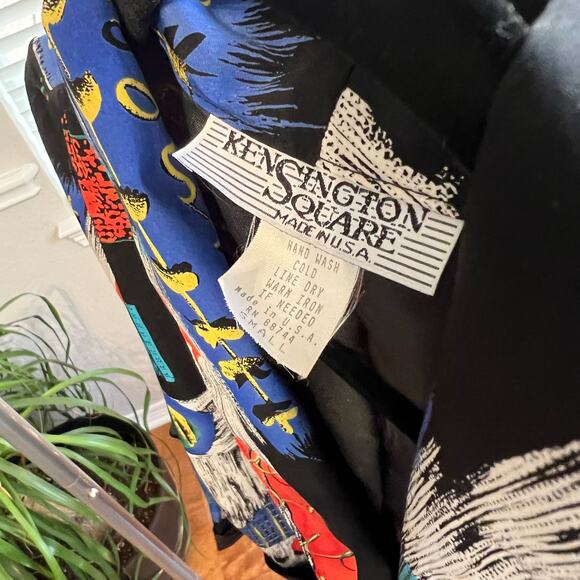 Vintage 1980s Kensington Square Cobalt Abstract Shawl Collar Blazer S - Picture 9 of 9
